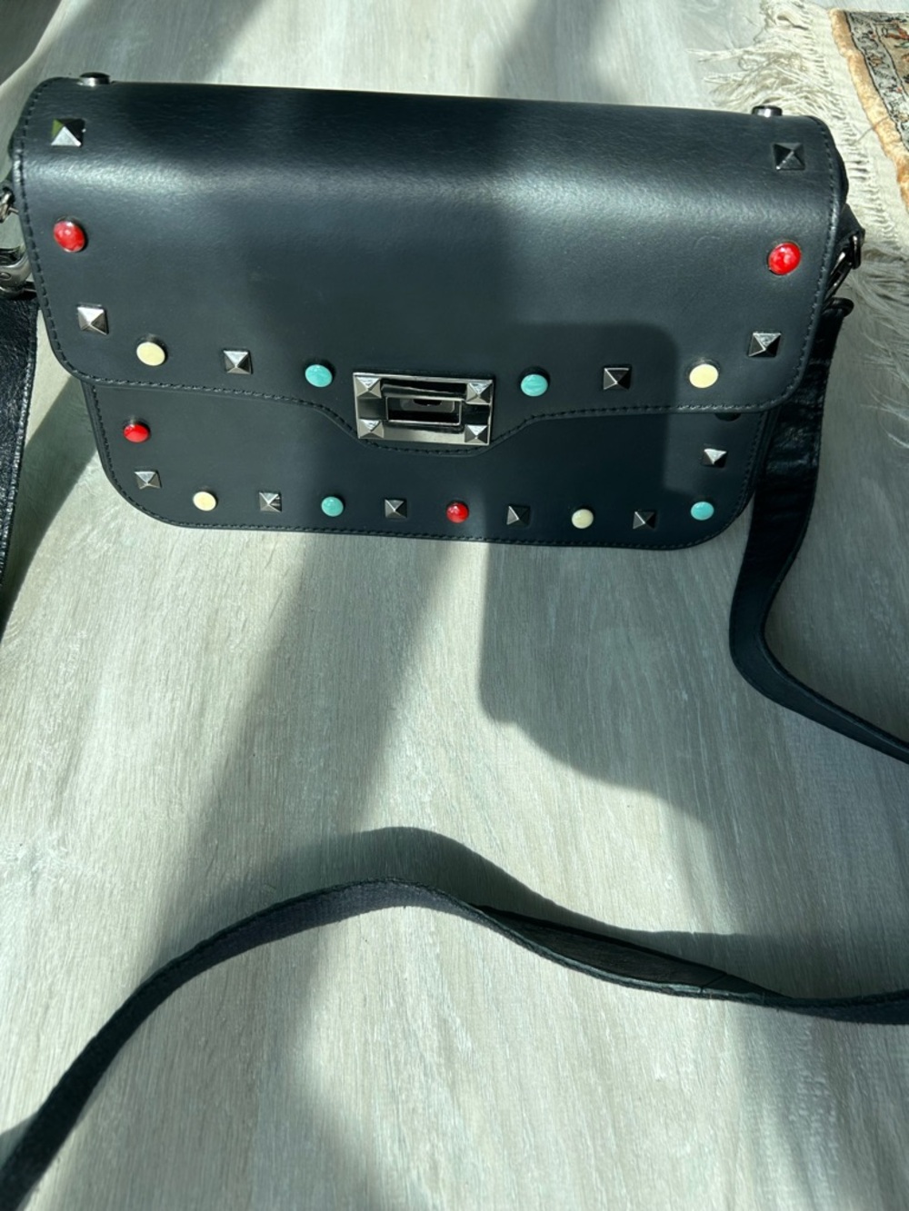 Black Studded Crossbody with Multicolor Accent Studs